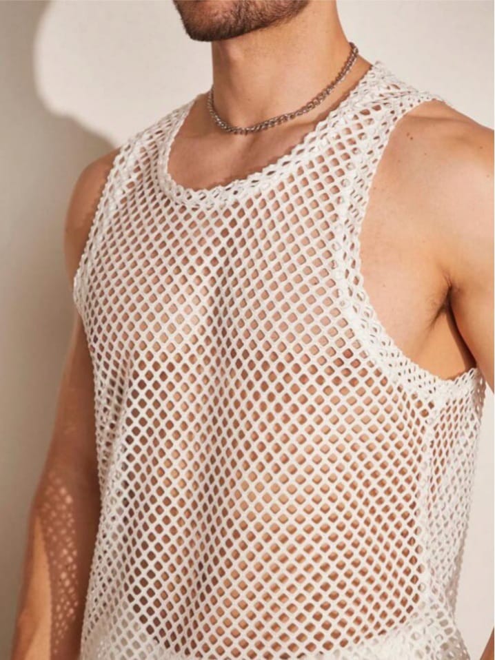 Men's Casual Mesh Sleepwear Tank Top & Short Set